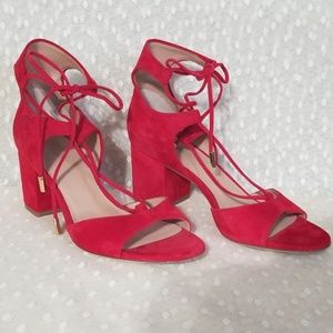 Red suede lace up heels